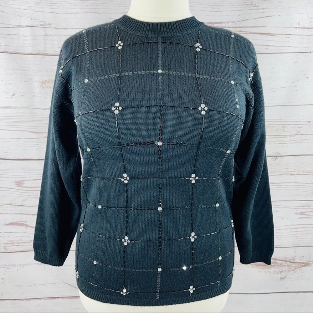 Leslie Fay Sportswear black beaded sweater new